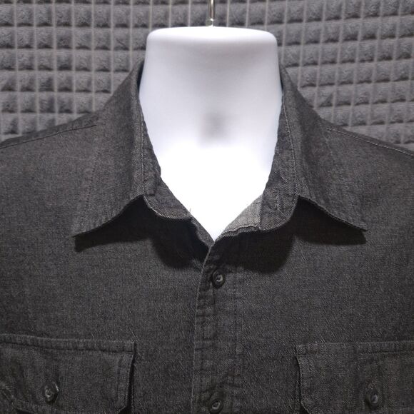 Black Denim Long Sleeve Shirt MensM Button Collared Lightweight Western Grunge - Picture 5 of 16